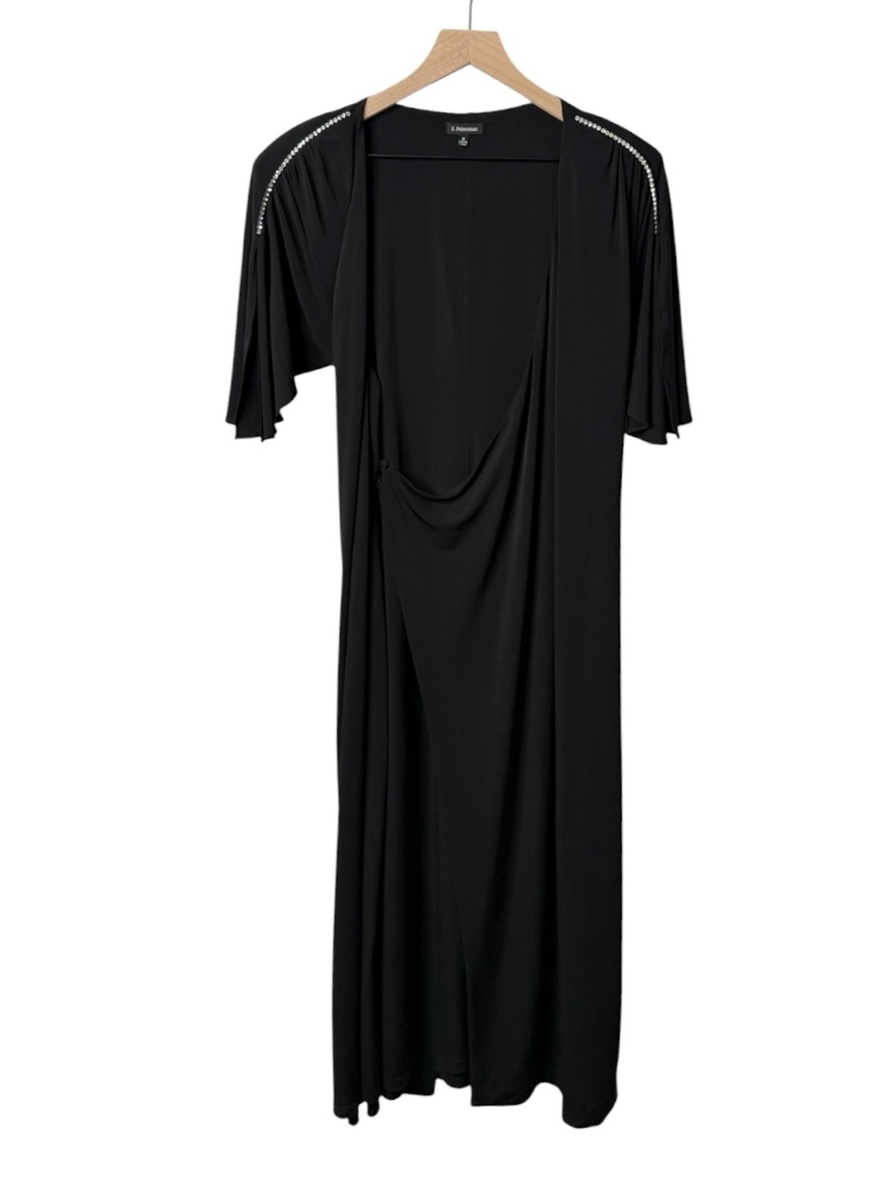 J. Peterman Drape Neck Studded Beaded Shoulder Party Formal Dress Black Size 18